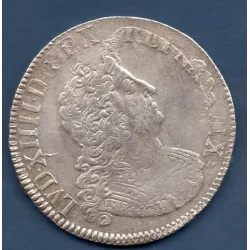 Ecu aux insignes 1702 B Rouen TTB+ Louis XIV réformé