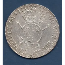 Ecu aux insignes 1702 B Rouen TTB+ Louis XIV réformé