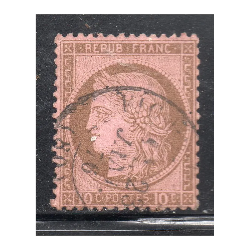 Timbre France Yvert No 54 Type Cérès 10c brun s. rose Oblitéré CaD type 17