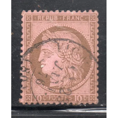 Timbre France Yvert No 54 Type Cérès 10c brun s. rose Oblitéré CaD type 17
