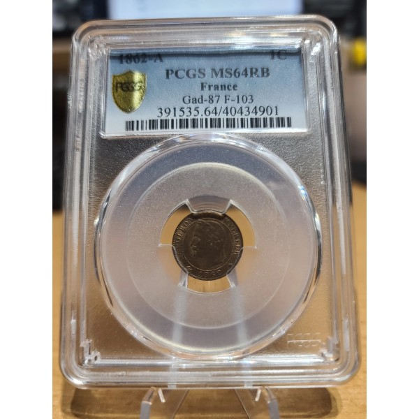 1 centime Napoléon III tête laurée 1862 A Paris SPL+ PCGS MS64