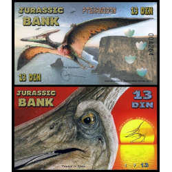 Jurassik bank, 3 Billets commémoratifs de 1, 7 et 13 din 2015