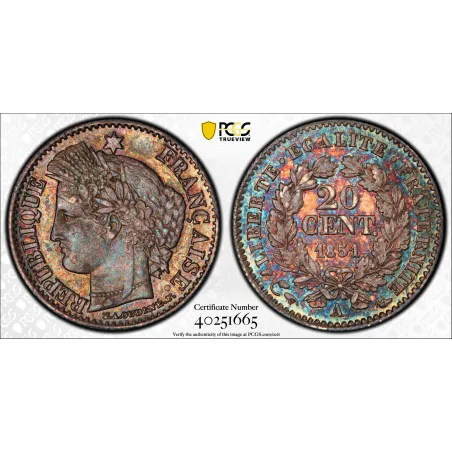 20 centimes Cérès 1851A Paris SPl PCGS MS63