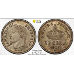 20 centimes Napoléon III tête laurée 1867 BB Strasbourg SPL- gradé PCGS MS62