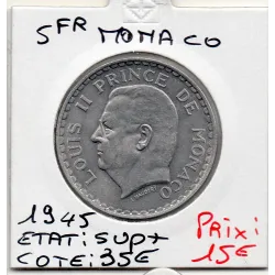 Monaco 5 francs 1945 Sup+, Gad.135 Louis II