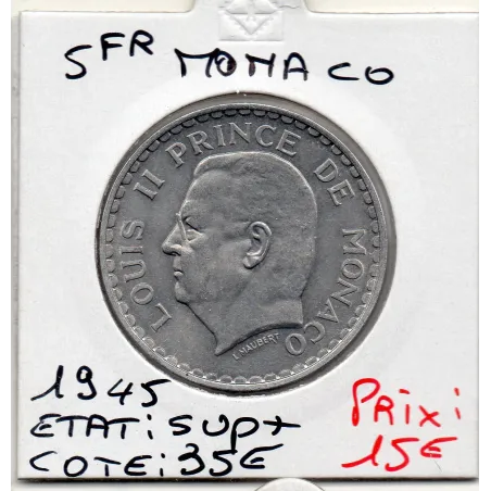 Monaco 5 francs 1945 Sup+, Gad.135 Louis II