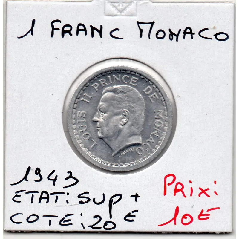 Monaco 1 franc 1943 Sup+, Gad 131 Louis II