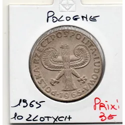 Pologne 10 Zlotych 1965 TTB, KM55 colonne sigismond