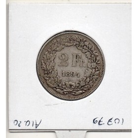 Suisse 2 francs 1894 TTB-, KM.21