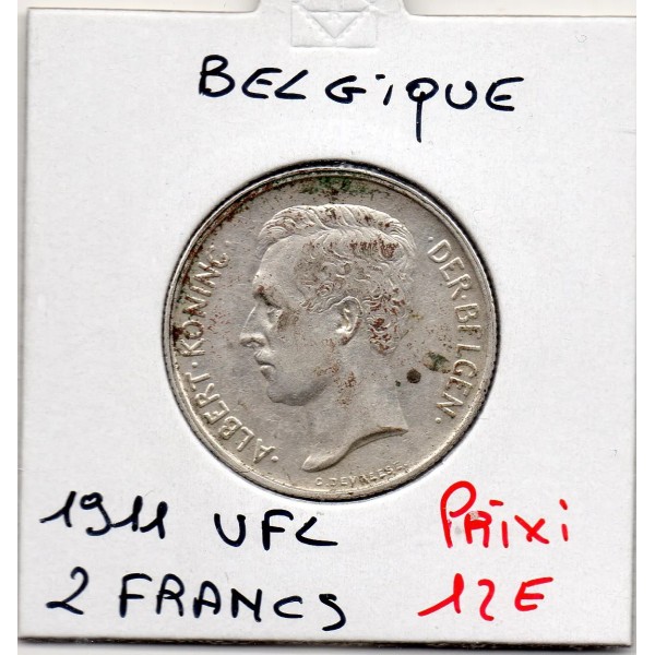 Belgique 2 Francs 1911 en Flamand Sup tache, KM.75