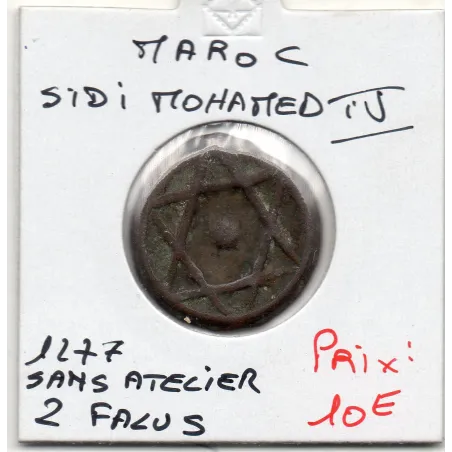 Maroc 2 Falus 1277 AH - 1861 sans atelier TTB, KM.163 Sidi mohammed IV