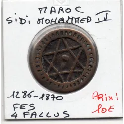 Maroc 4 Falus 1286 AH - 1870 Fes TTB, KM.166 Sidi mohammed IV