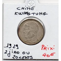 Chine 20 cents ou 2 jiao 1929 an 18 Spl, KM.Y426 Kwangtung