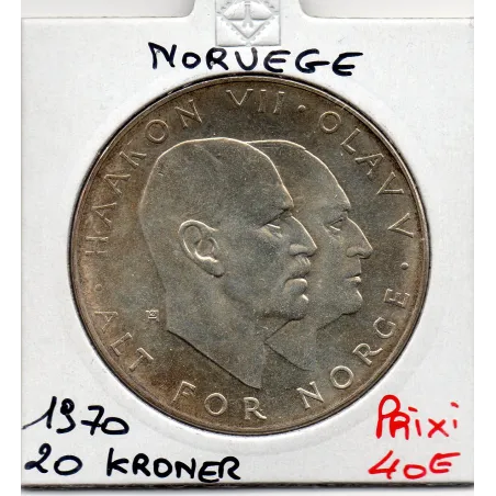 Norvège 25 Kroner 1970 Sup+, KM.414 Haakon VII et Olav V