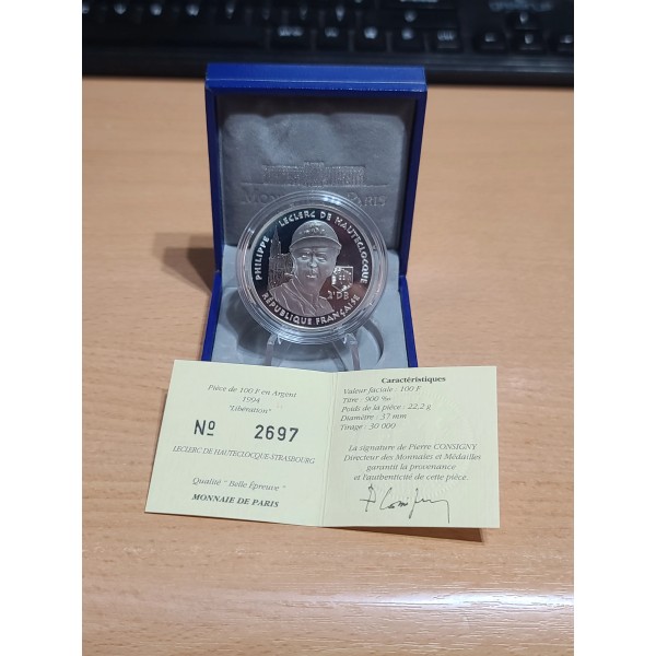 100 francs Argent, BE, 1994, Leclerc Libération pièces de monnaies de Paris