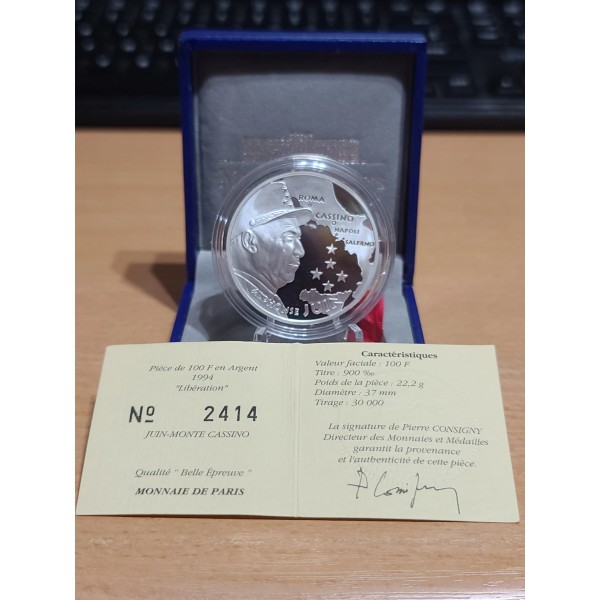 100 francs Argent, BE, 1994, Général Juin - Monte Cassino pièces de monnaies de Paris