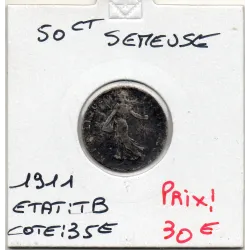 50 centimes Semeuse Argent 1911 TB patine sombre
