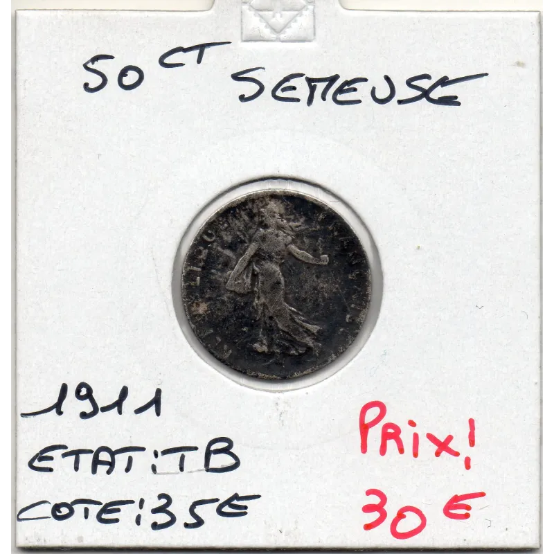 50 centimes Semeuse Argent 1911 TB patine sombre 50 centimes Semeuse Argent 1911 TB patine sombre