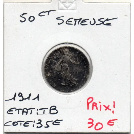 50 centimes Semeuse Argent 1911 TB patine sombre