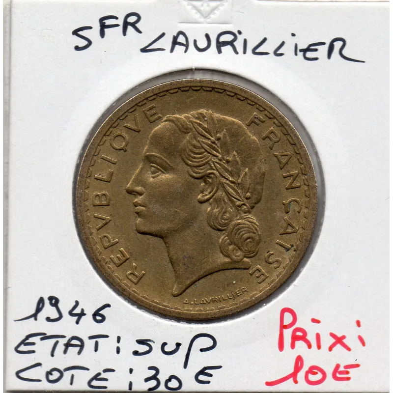 5 francs Lavrillier 1946 Sup, France pièce de monnaie 5 francs Lavrillier 1946 Sup, France pièce de monnaie