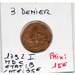 3 denier Constitution Louis XVI 1792 I, Gad 4 Metal de cloche