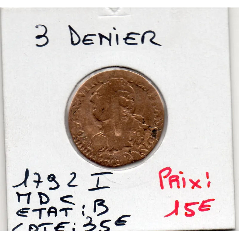 3 denier Constitution Louis XVI 1792 I, Gad 4 Metal de cloche 3 denier Constitution Louis XVI 1792 I, Gad 4 Metal de cloche