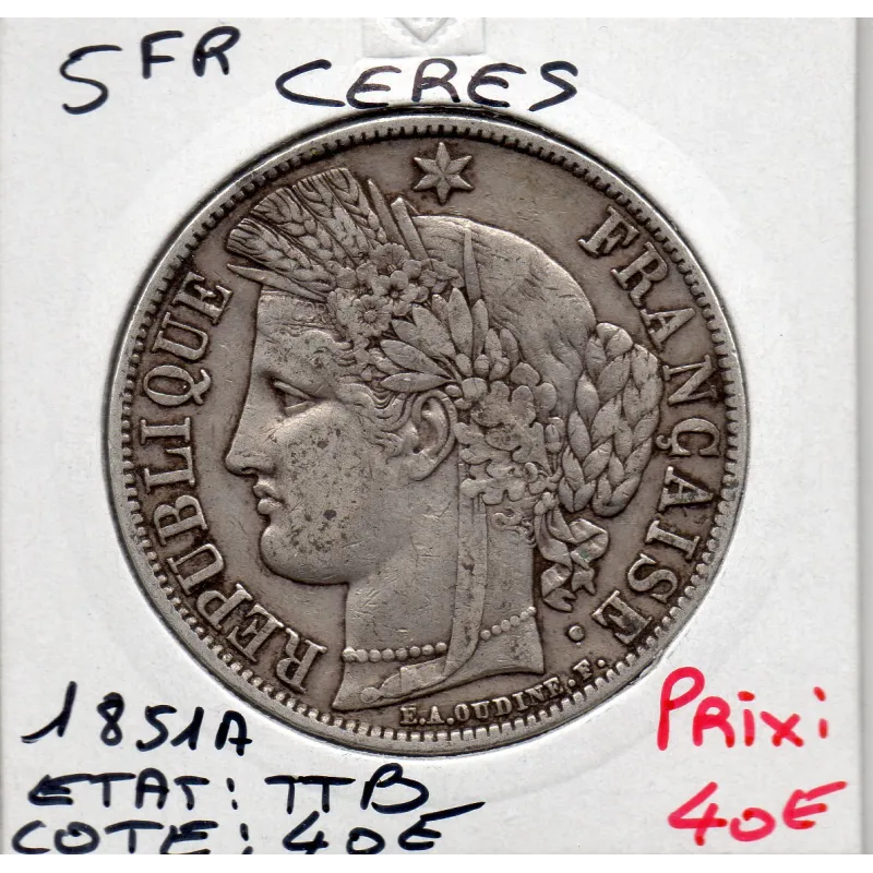 5 francs Cérès 1851 A Paris TTB 5 francs Cérès 1851 A Paris TTB
