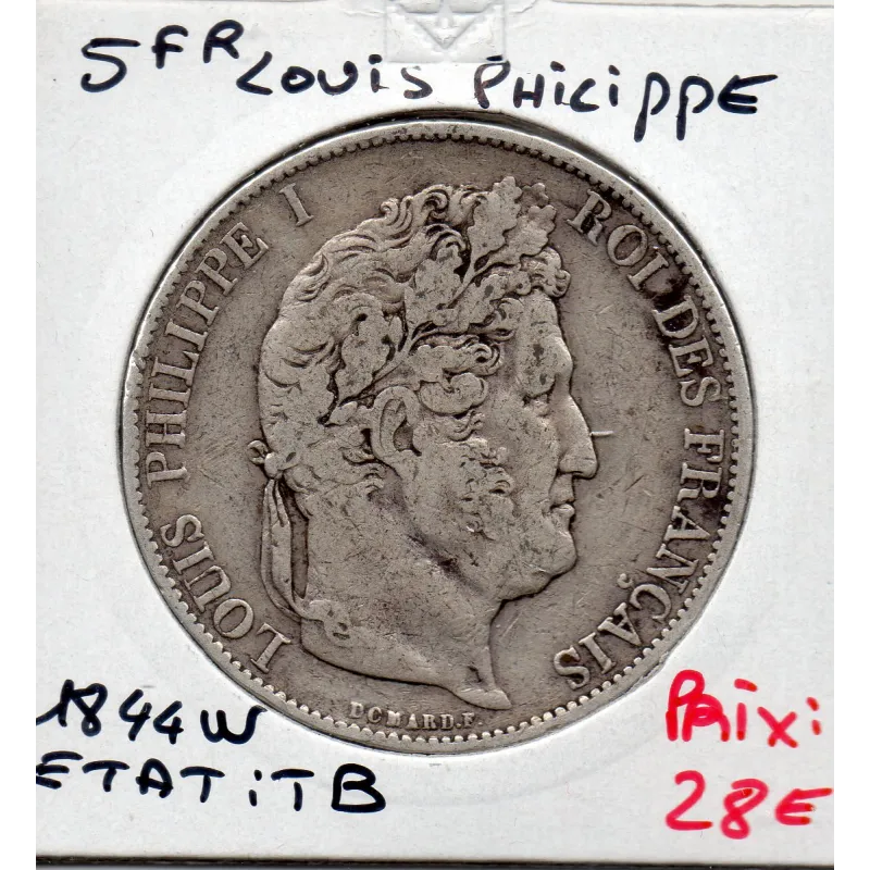 5 francs Louis Philippe 1844 W Lille TB 5 francs Louis Philippe 1844 W Lille TB