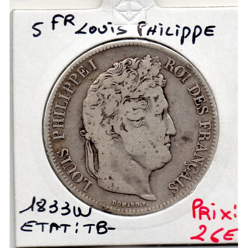 5 francs Louis Philippe 1833 W Lille TB- 5 francs Louis Philippe 1833 W Lille TB-
