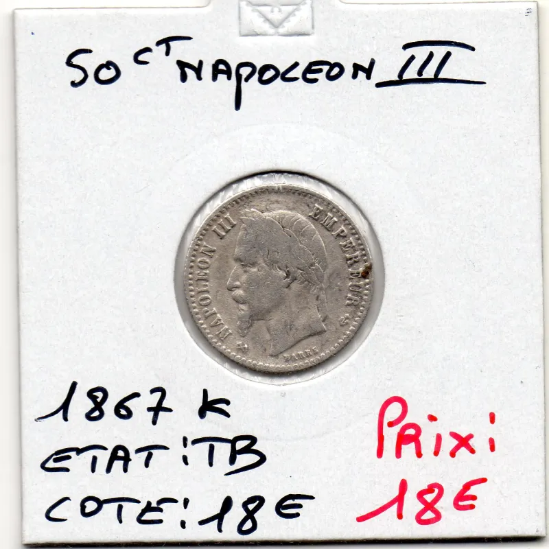 50 centimes Napoléon III tête laurée 1867 K Bordeaux TB 50 centimes Napoléon III tête laurée 1867 K Bordeaux TB