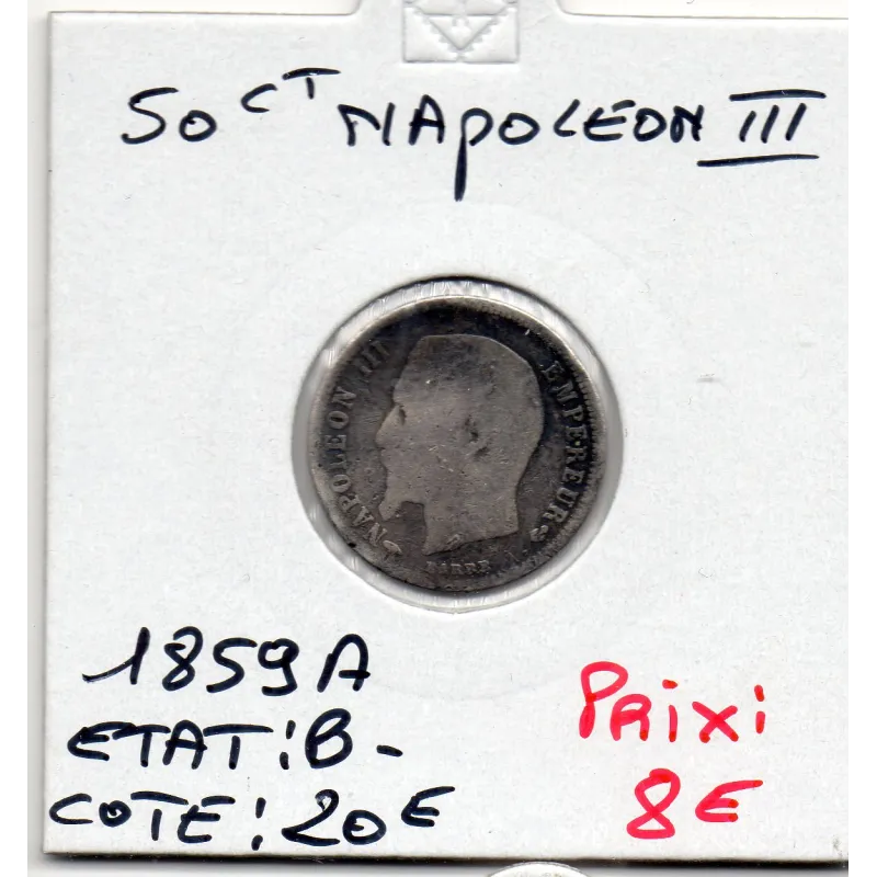 50 centimes Napoléon III tête nue 1859 A Paris B- 50 centimes Napoléon III tête nue 1859 A Paris B-
