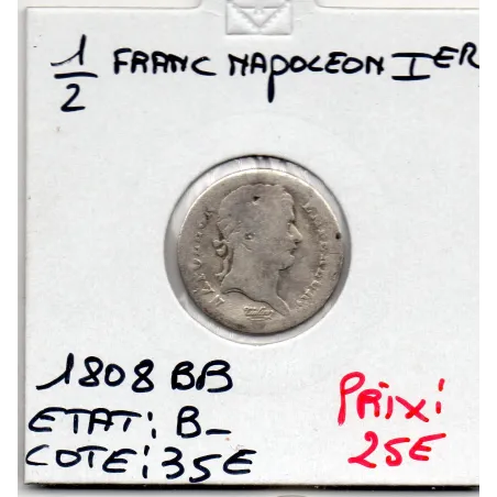 1/2 Franc Napoléon 1er 1808 BB Strasbourg B-