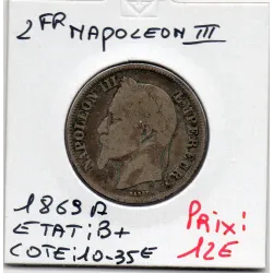 2 francs Napoléon III tête laurée 1869 A Paris B+