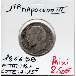 1 franc Napoléon III tête laurée 1866 BB Strasbourg B+