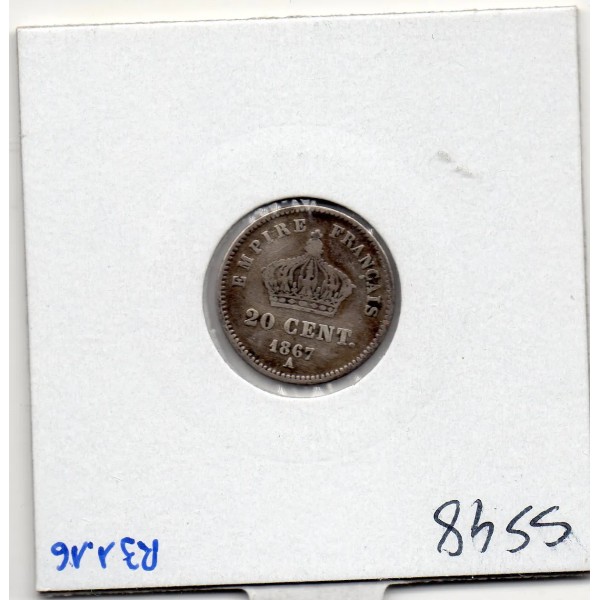 20 centimes Napoléon III tête laurée 1867 A Paris B+