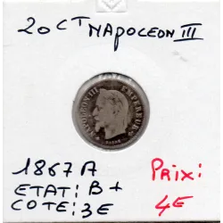 20 centimes Napoléon III tête laurée 1867 A Paris B+