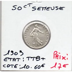 50 centimes Semeuse Argent 1909 TTB+
