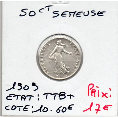 50 centimes Semeuse Argent 1909 TTB+