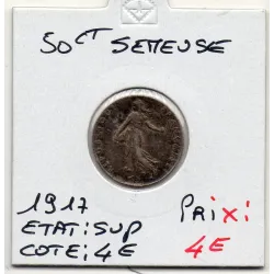 50 centimes Semeuse Argent 1917 Sup patine sombre