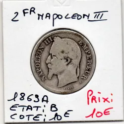 2 francs Napoléon III tête laurée 1869 A Paris, B