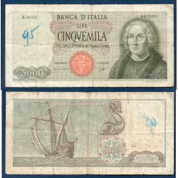 Italie P.98a, TB ecrit Billet de 5000 Lire 1964 Christophe Colomb