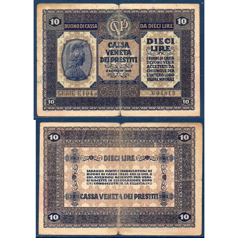 Italie P.M6, TB scotché Billet de 10 Lire 1918 Cassa veneta dei Prestiti