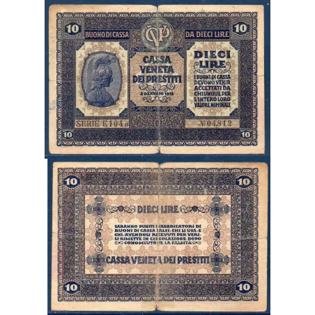 Italie P.M6, TB scotché Billet de 10 Lire 1918 Cassa veneta dei Prestiti