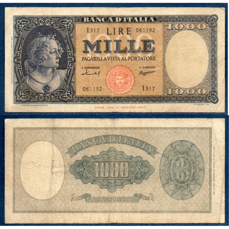 Italie P.88c, TB Billet de 1000 Lire 1959 Une des 3 grâces Italie P.88c, TB Billet de 1000 Lire 1959 Une des 3 grâces