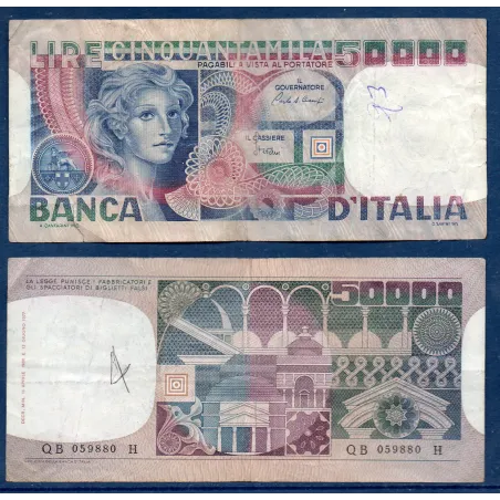 Italie P.107c, TB ecrit Billet de 50000 Lire 1980 Savini