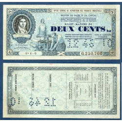 Billet de deux cents Kilos 200kg de Matière Papier et Carton, Décembre1946