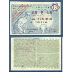 Billet de 1 Kilo d'acier Ordinaire, 31.3.1946