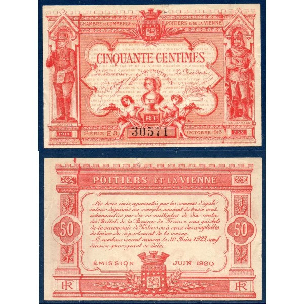 Poitiers 50 centimes, TTB, 06.1920 Pirot 101.11 Billet de la chambre de commerce