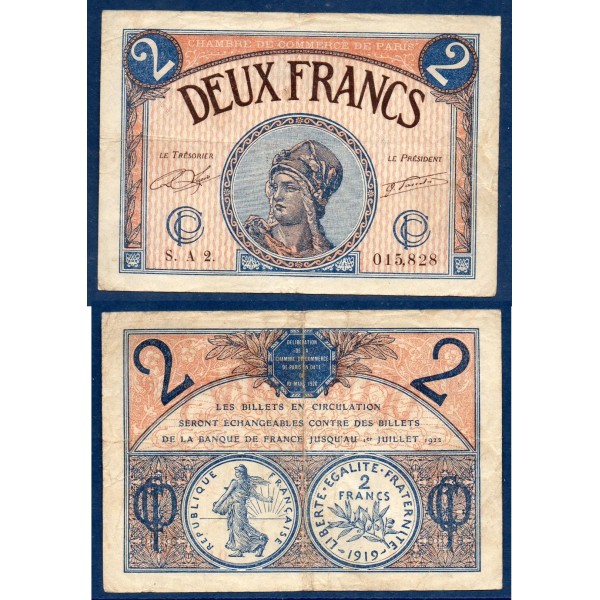 Paris 2 francs TB 10.3.1920 Pirot 97.28 Billet de la chambre de commerc