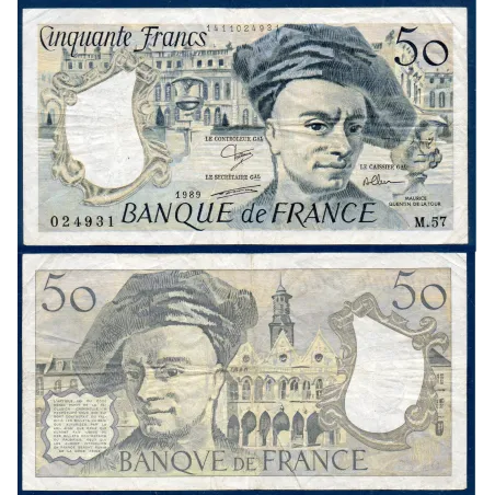 50 Francs Quentin, TB, 1989 Billet de la banque de France